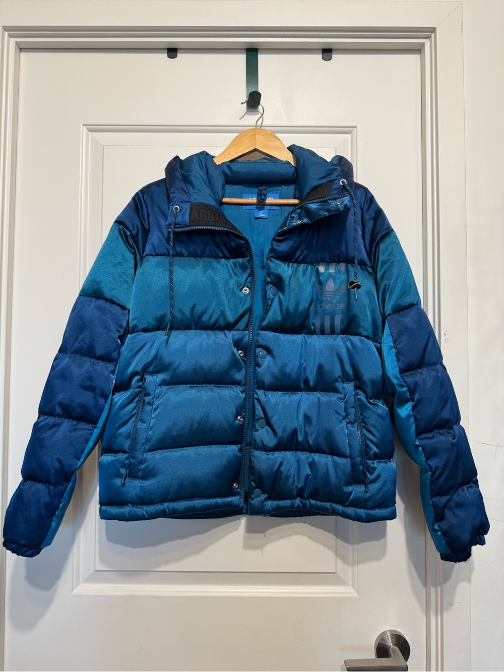 adidas Kids Teal and Navy Hooded Puffer Coat